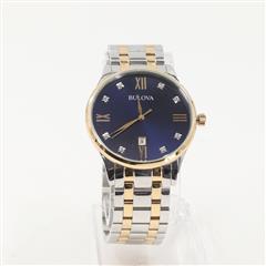 Bulova 98D130 Two-Tone Watch Blue Dial Roman 40mm w/Box - Very Good